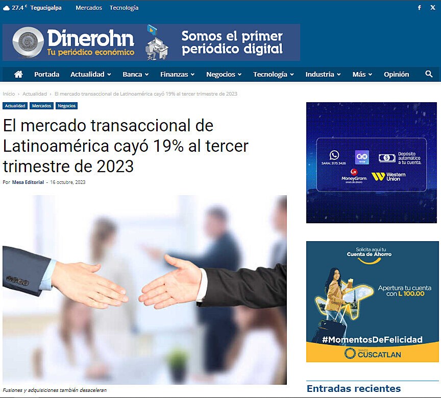 El mercado transaccional de Latinoamrica cay 19% al tercer trimestre de 2023